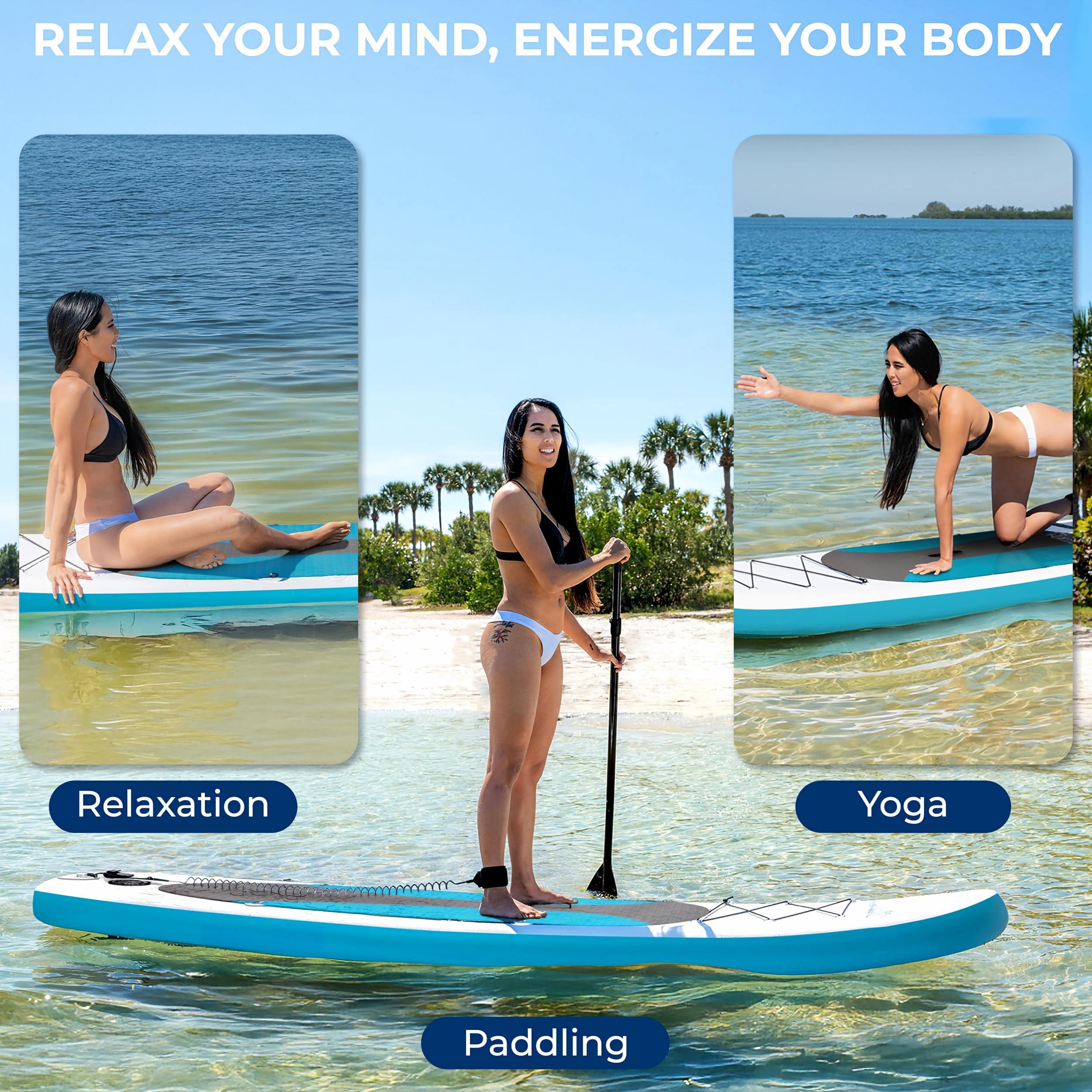 Paddle Board Inflatable Stand Up SUP 32in Wide Stable All Round Design for Adults and Kids – Paddle Board Non Slip EVA Deck Complete Kit with Paddle Pump Backpack Leash