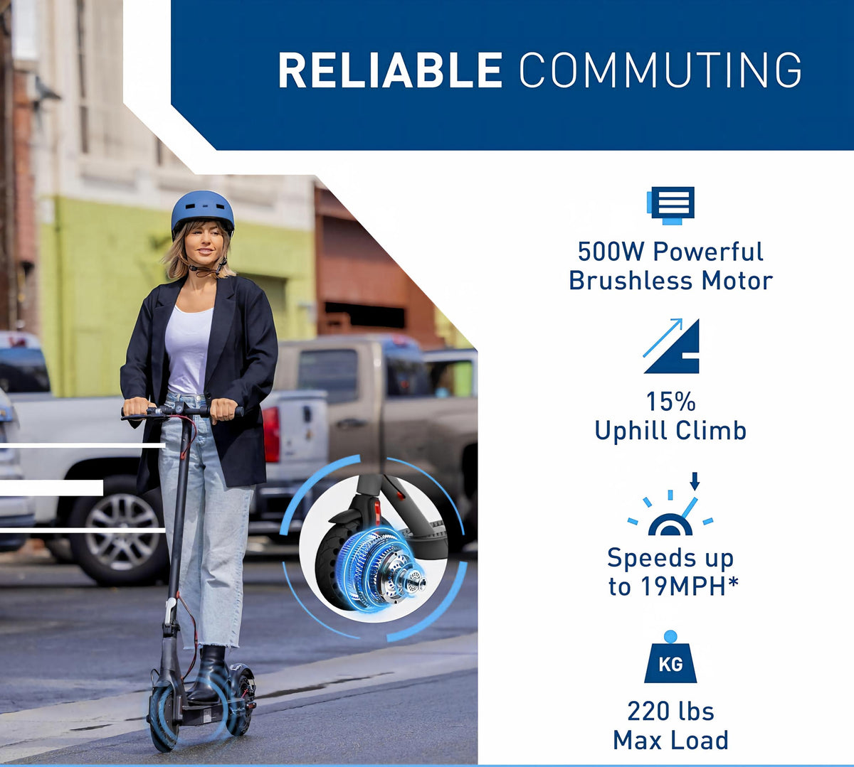 500W Electric Scooter for Adults, 10" Solid Tires, 25 Miles Range, 19 MPH Folding Commuter Scooter with Dual Braking System & App