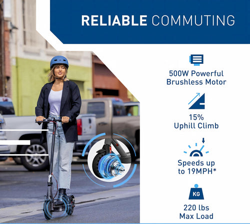 500W Electric Scooter for Adults, 10" Solid Tires, 25 Miles Range, 19 MPH Folding Commuter Scooter with Dual Braking System & App