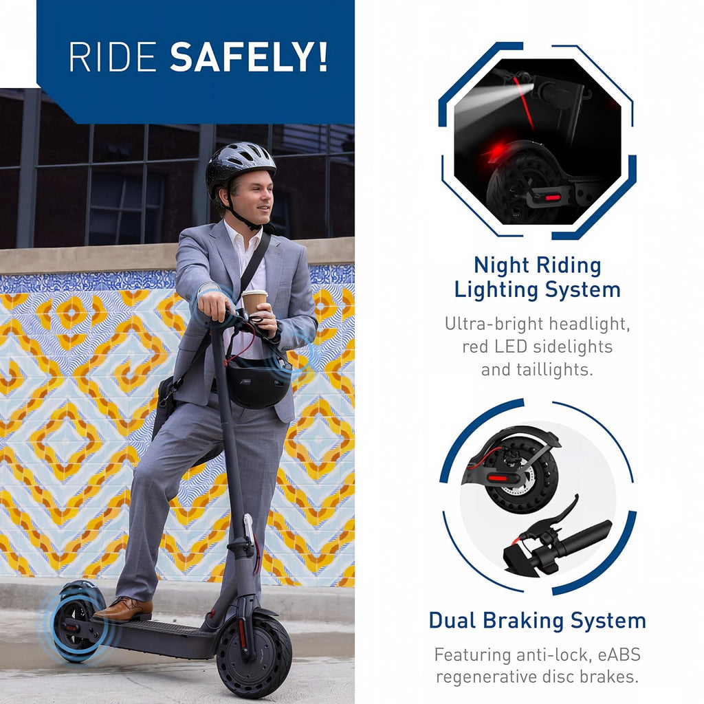 500W Electric Scooter for Adults, 10" Solid Tires, 25 Miles Range, 19 MPH Folding Commuter Scooter with Dual Braking System & App