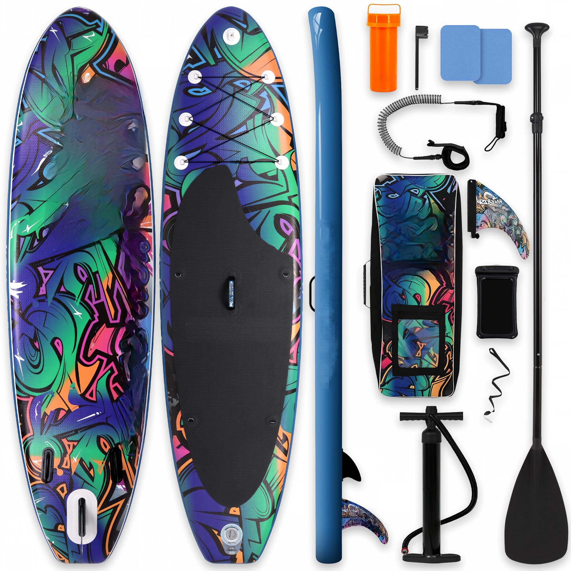 Paddle Board Inflatable Stand Up SUP 32in Wide Stable All Round Design for Adults and Kids – Paddle Board Non Slip EVA Deck Complete Kit with Paddle Pump Backpack Leash